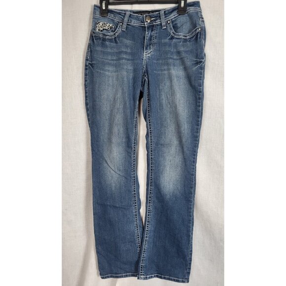 (2) Rockin Denim Jeans Womens (6) Bootcut Stretch Cowgirl Wing Embroidery Bling - Picture 13 of 15